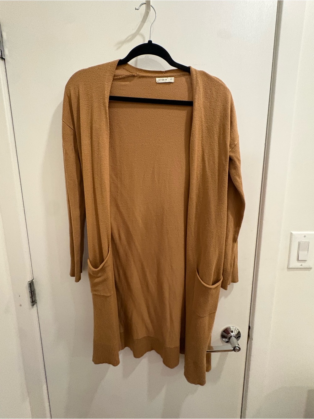 Cotton On Camel Open-Front Pocket Cardigan Sweater